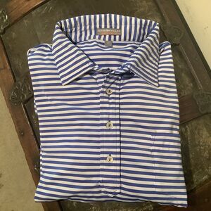 Peter Millar Blue and White Striped Golf Polo Shirt Sz XL